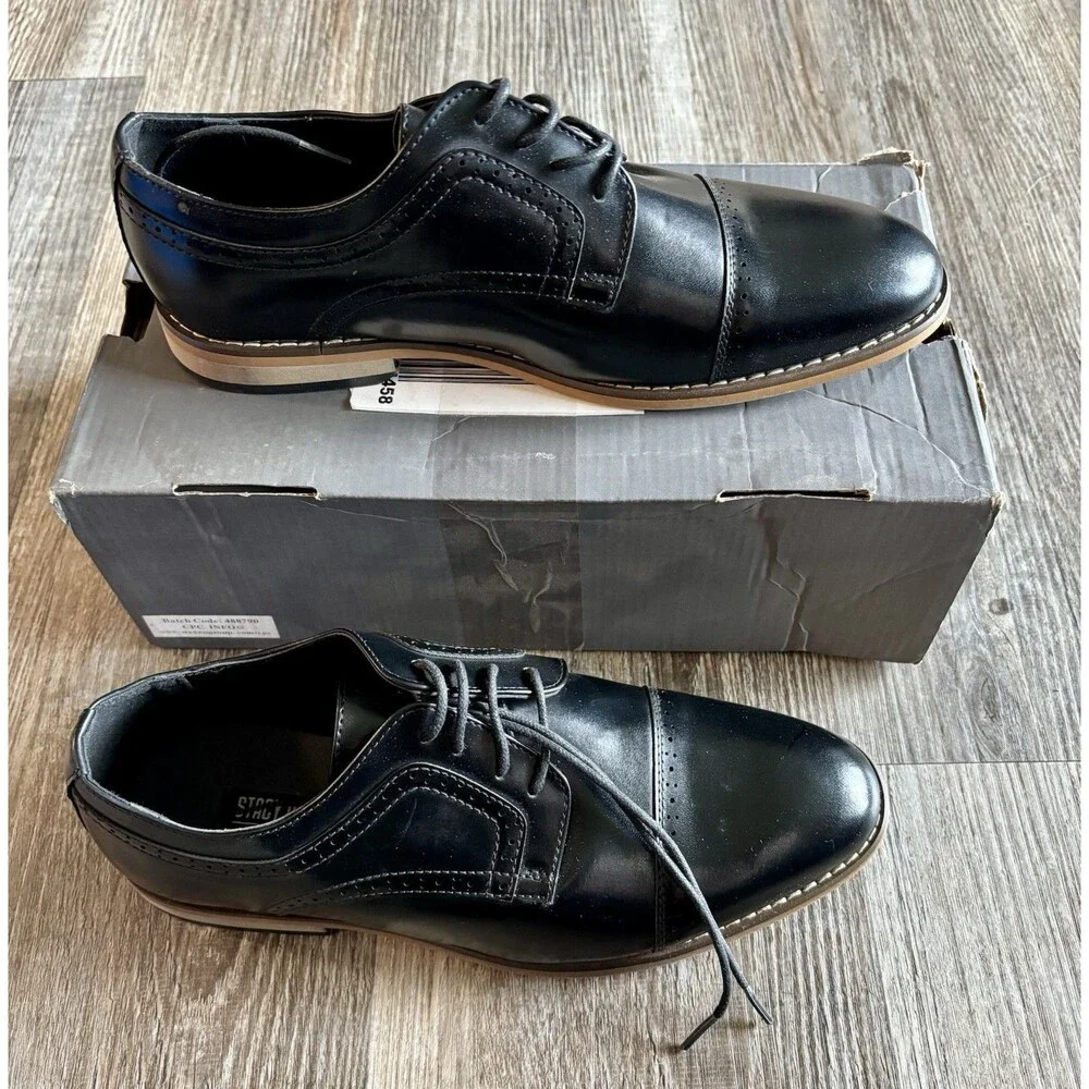 Stacy Adams Dickinson Cap Toe Black Oxford Dress Shoes Boys Size 6M NEW